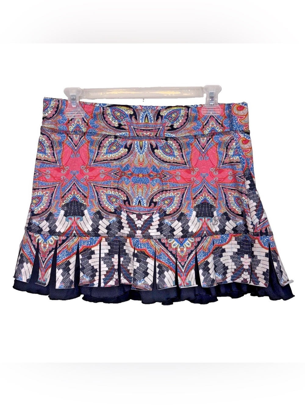 Sofibella Golf Skort L Paisley print 
skirt over shorts pickleball Ruffle Fringe